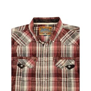 Petrol Industries Button Up Shirt Mens XL Maroon Plaid Western Short Sleeve‎